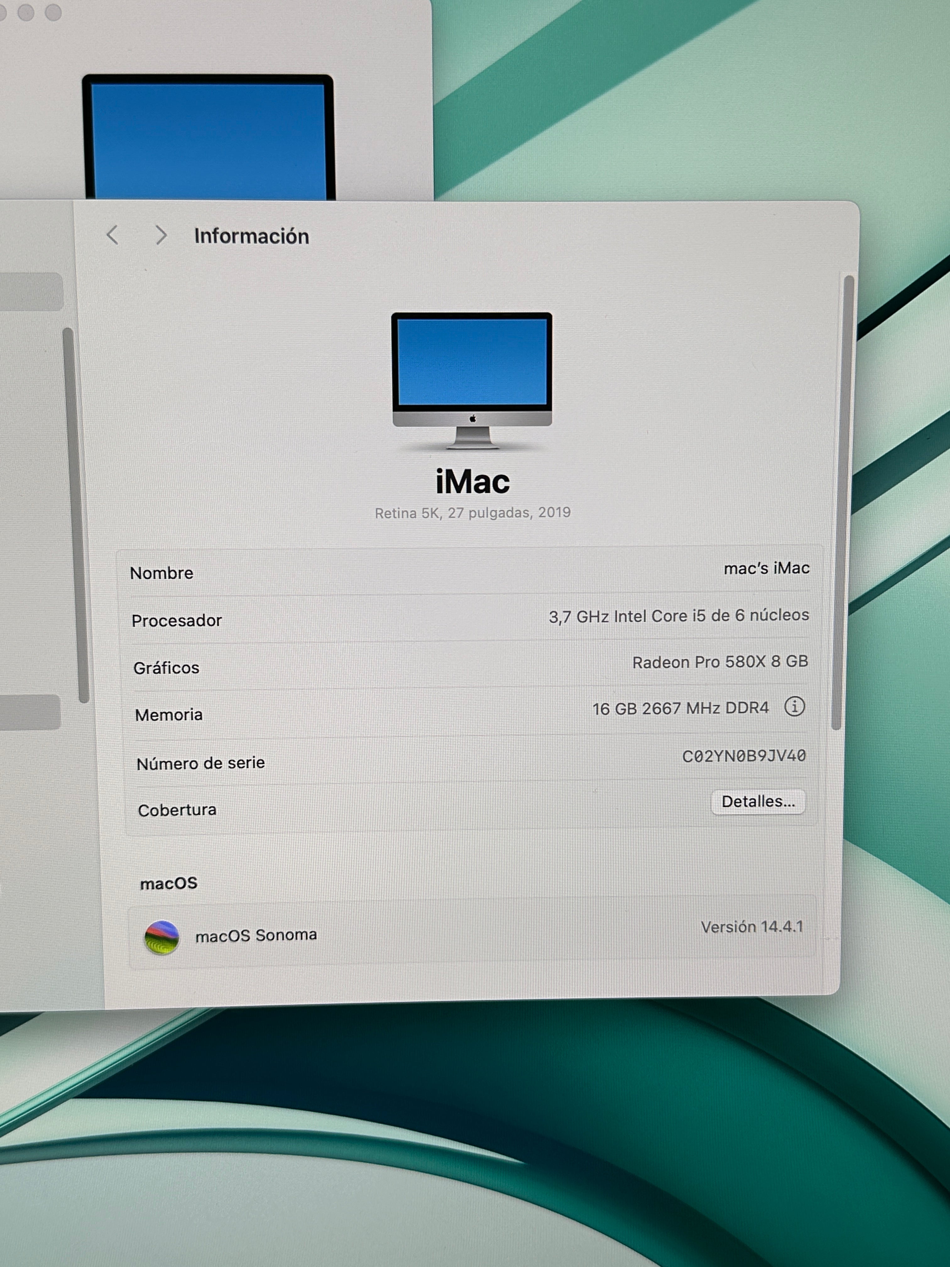 Imac 27" 2019 i5 16gb 1tb SSD