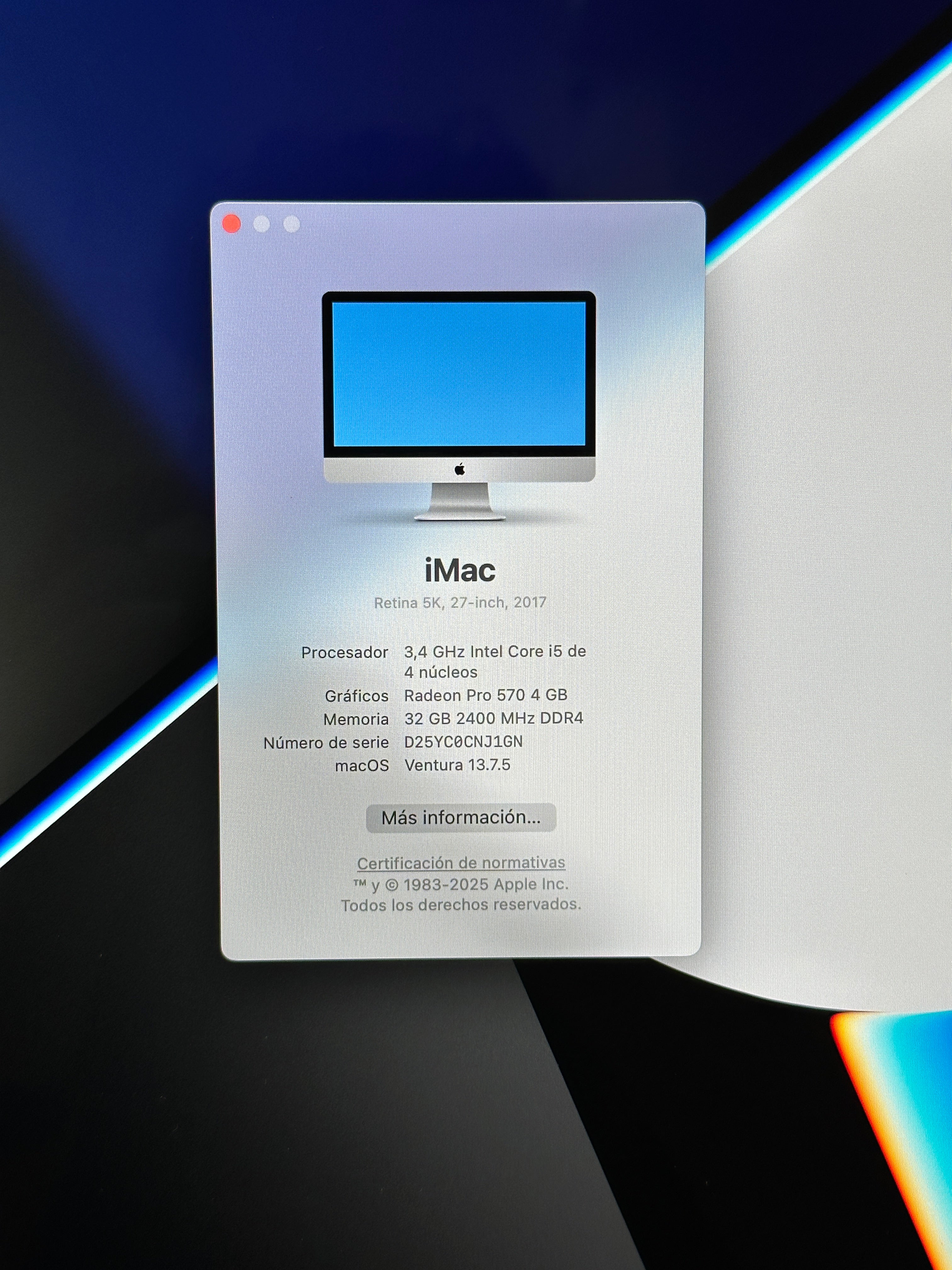 Imac 27" 2017 i5 32gb 1tb Fusion