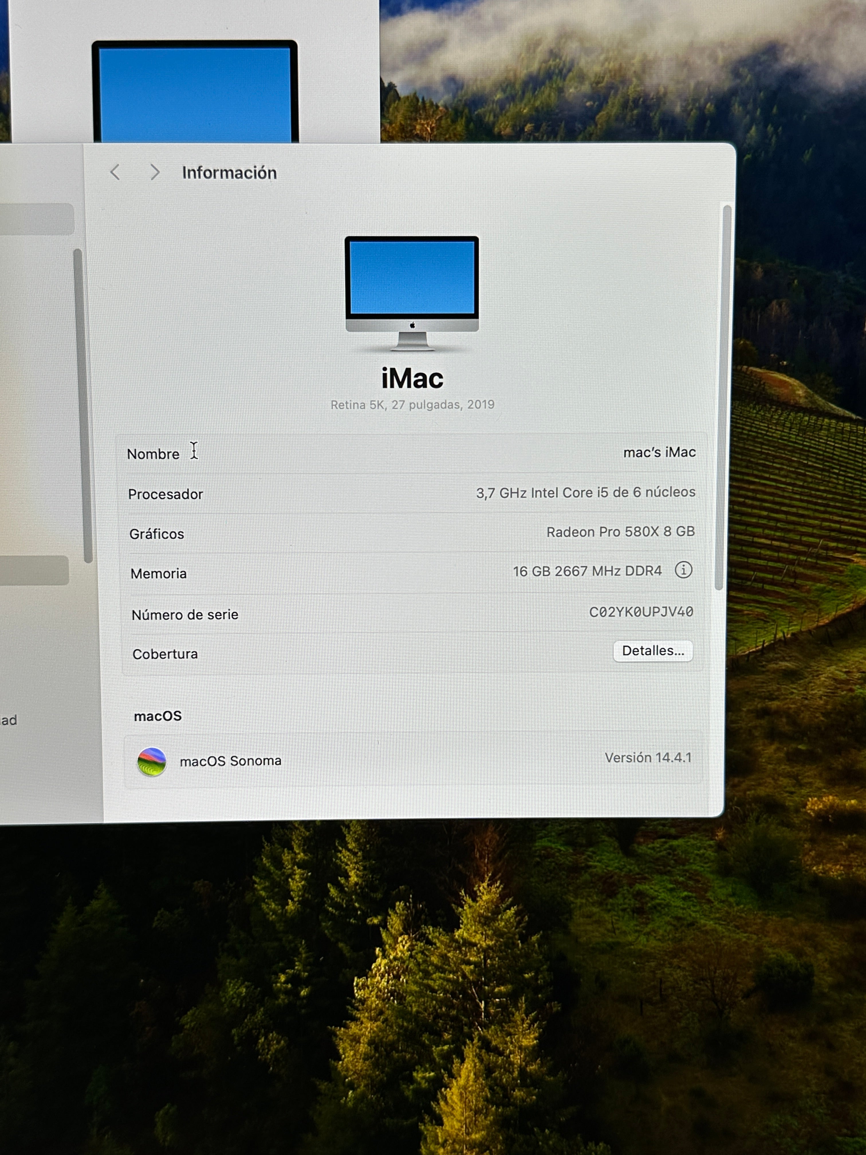 Imac 27" 2019 i5 16gb 1tb SSD