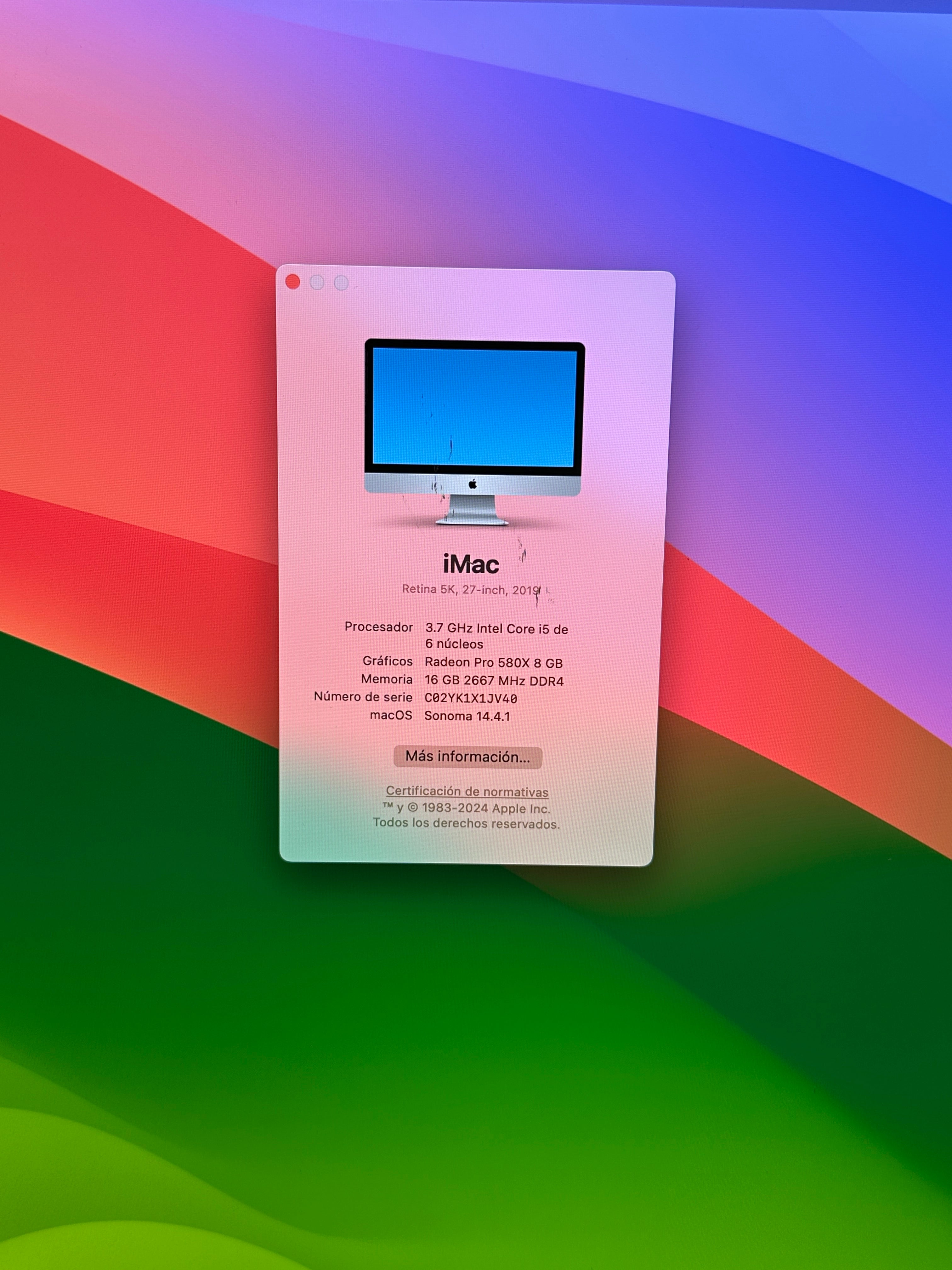 Imac 27" 2019 i5 16gb 1tb SSD