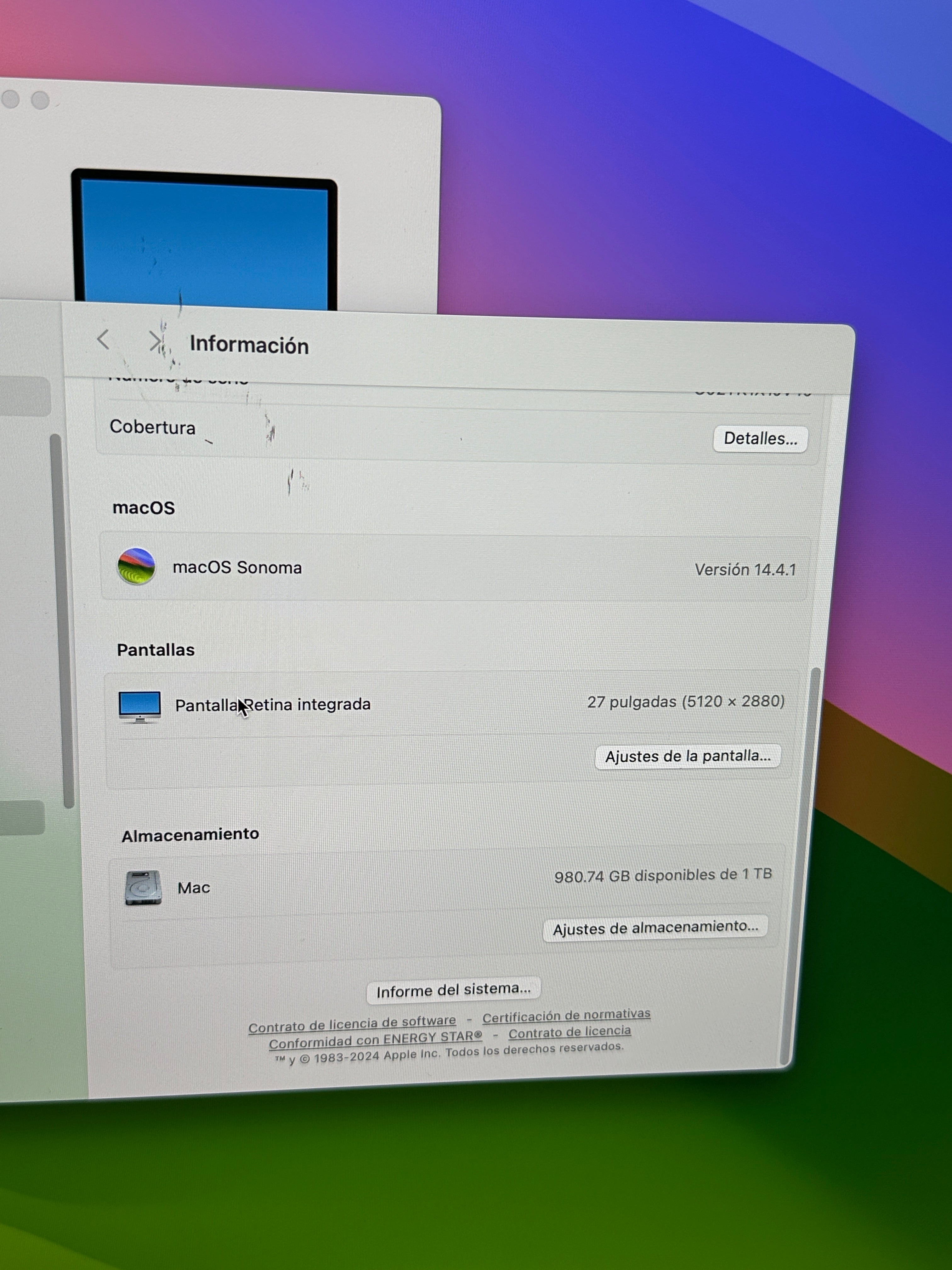 Imac 27" 2019 i5 16gb 1tb SSD