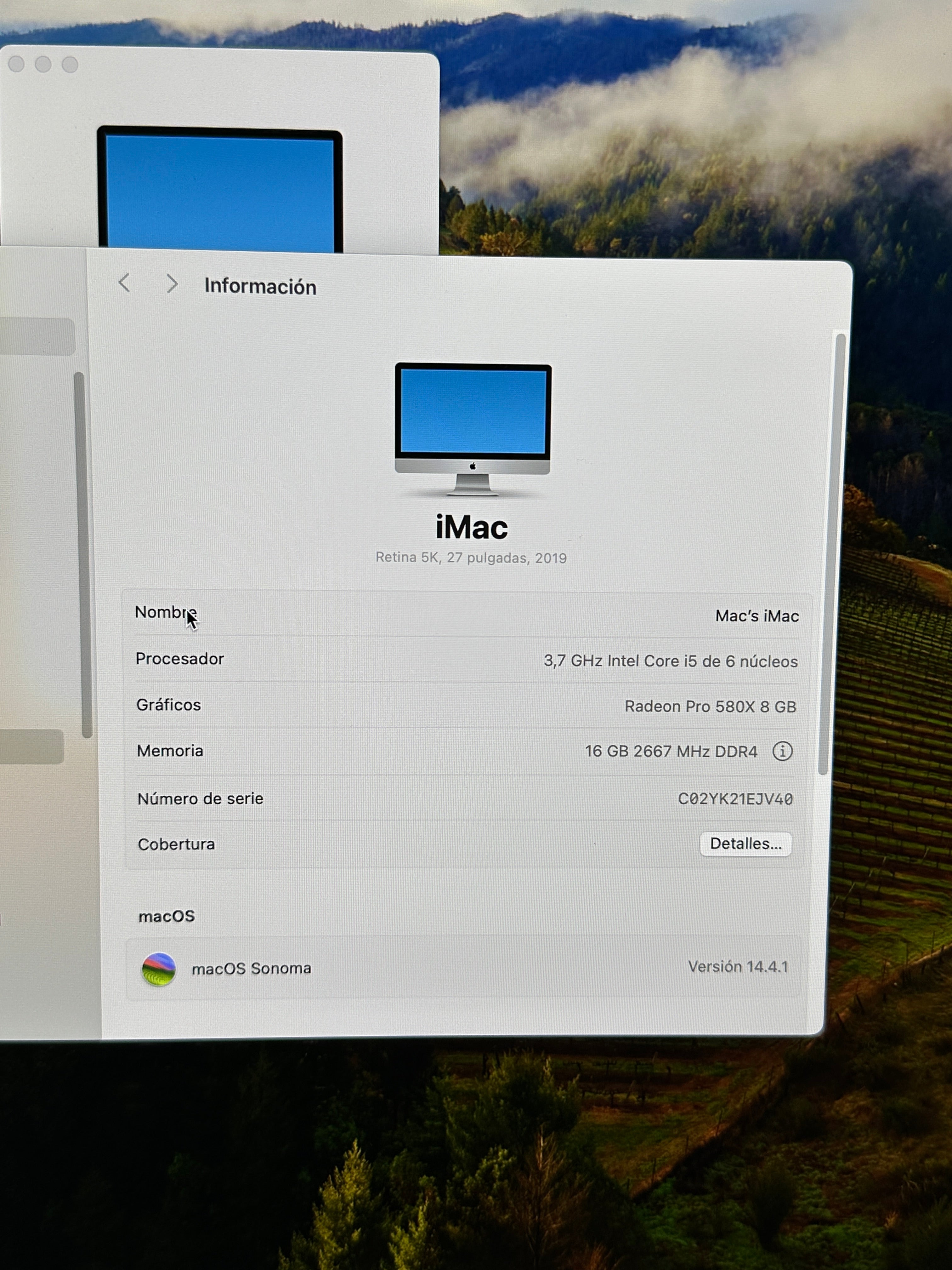 Imac 27" 2019 i5 16gb 1tb SSD