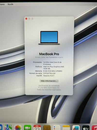 MacBook Pro 13" 2019 TB i5 8gb 256gb SSD