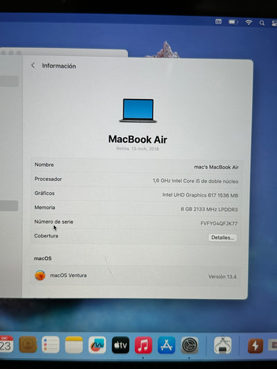 MacBook Air 13" 2018 i5 8gb 128gb SSD