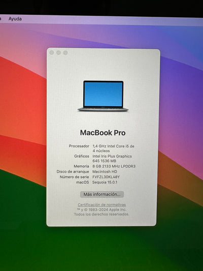 MacBook Pro 13" 2019 TB i5 8gb 128gb SSD