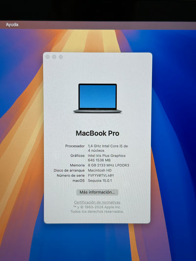 MacBook Pro 13" 2019 TB i5 8gb 128gb SSD