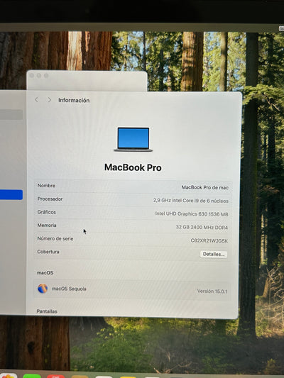 MacBook Pro 15" 2018 i9 32gb 1tb SSD