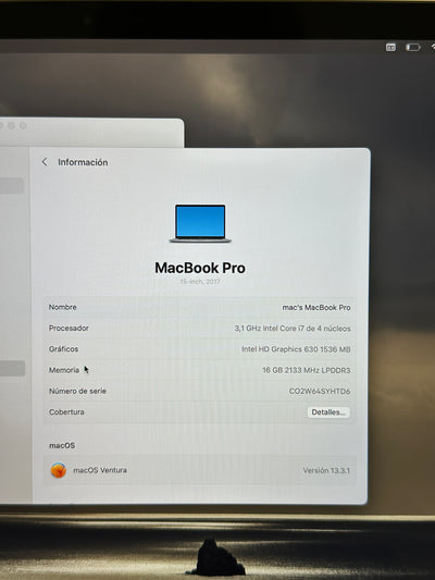 MacBook Pro 15" 2017 i7 16gb 1tb SSD