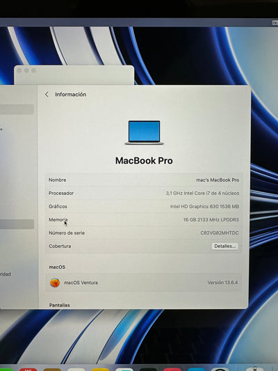 MacBook Pro 15" 2017 i7 16gb 1tb SSD