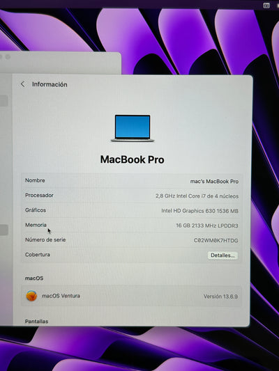 MacBook Pro 15" 2017 i7 16gb 500gb SSD