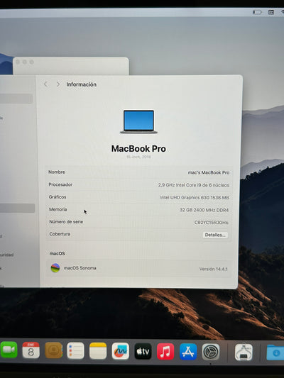 MacBook Pro 15" 2018 i9 32gb 500gb SSD