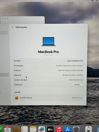 MacBook Pro 15" 2017 i7 16gb 500gb SSD