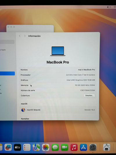 MacBook Pro 15" 2018 i7 16gb 512gb SSD