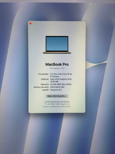 MacBook Pro 15" 2019 i9 32gb 512gb SSD