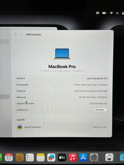 MacBook Pro 13" 2020 TB i5 16gb 1tb SSD