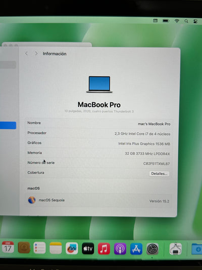 MacBook Pro 13" 2020 TB i7 32gb 1tb SSD