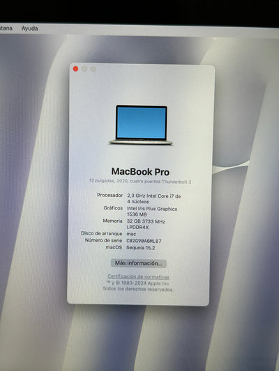 MacBook Pro 13" 2020 TB i7 32gb 1tb SSD