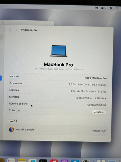 MacBook Pro 13" 2020 TB i7 32gb 1tb SSD