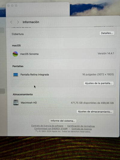 MacBook Pro 16" 2019 i7 16gb 500gb SSD