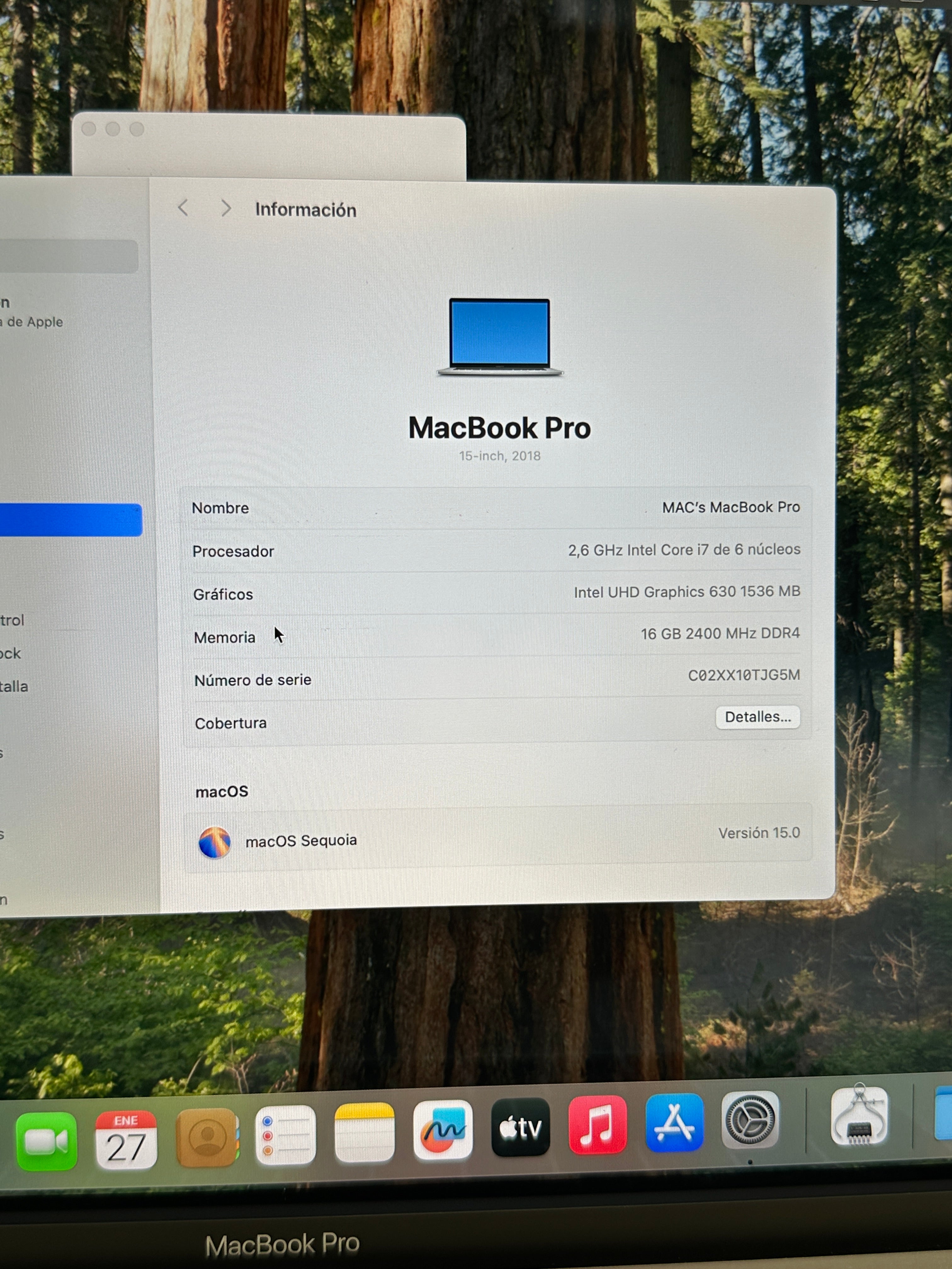 MacBook Pro 15" 2018 i7 16gb 500gb SSD