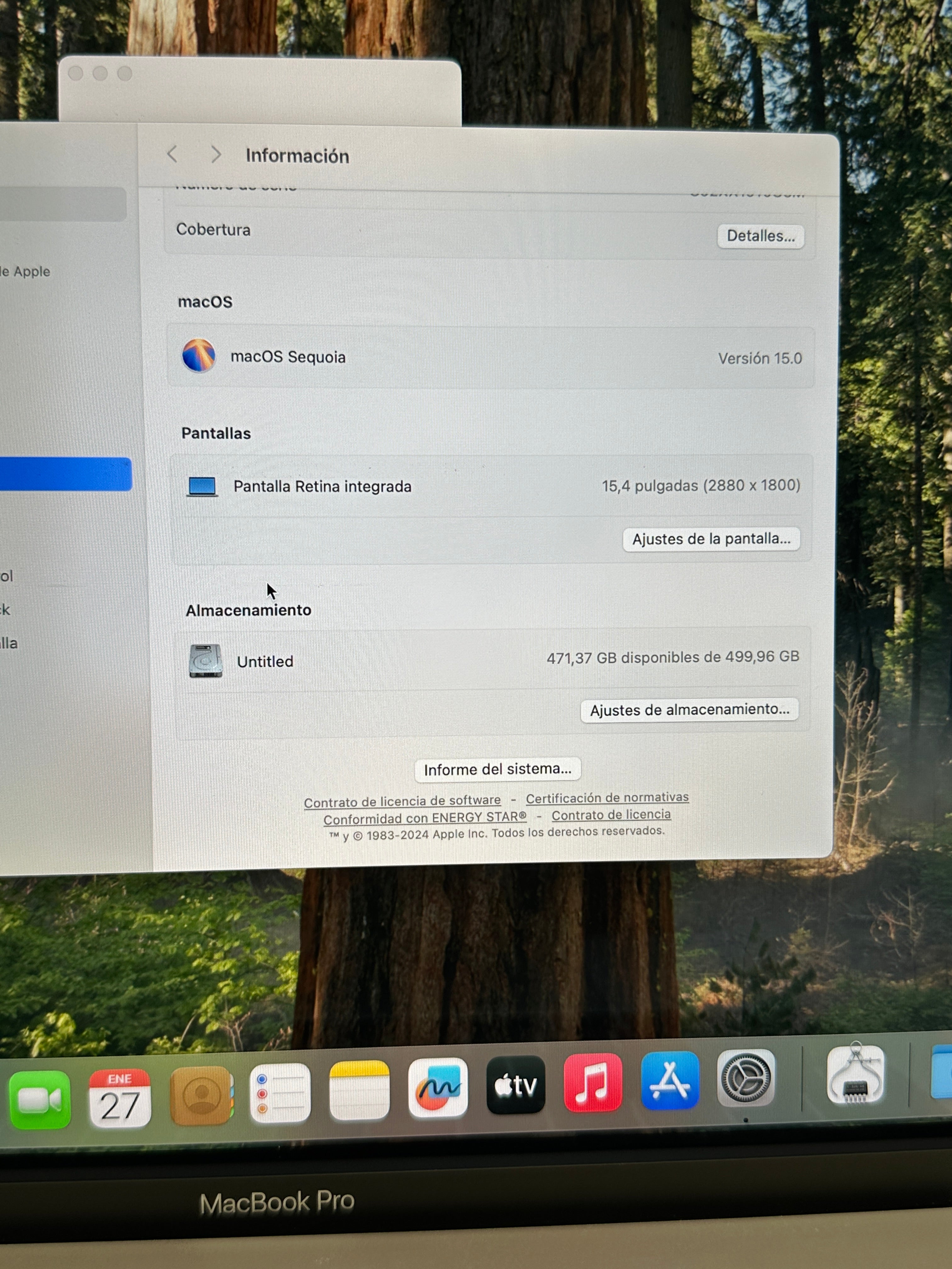 MacBook Pro 15" 2018 i7 16gb 500gb SSD