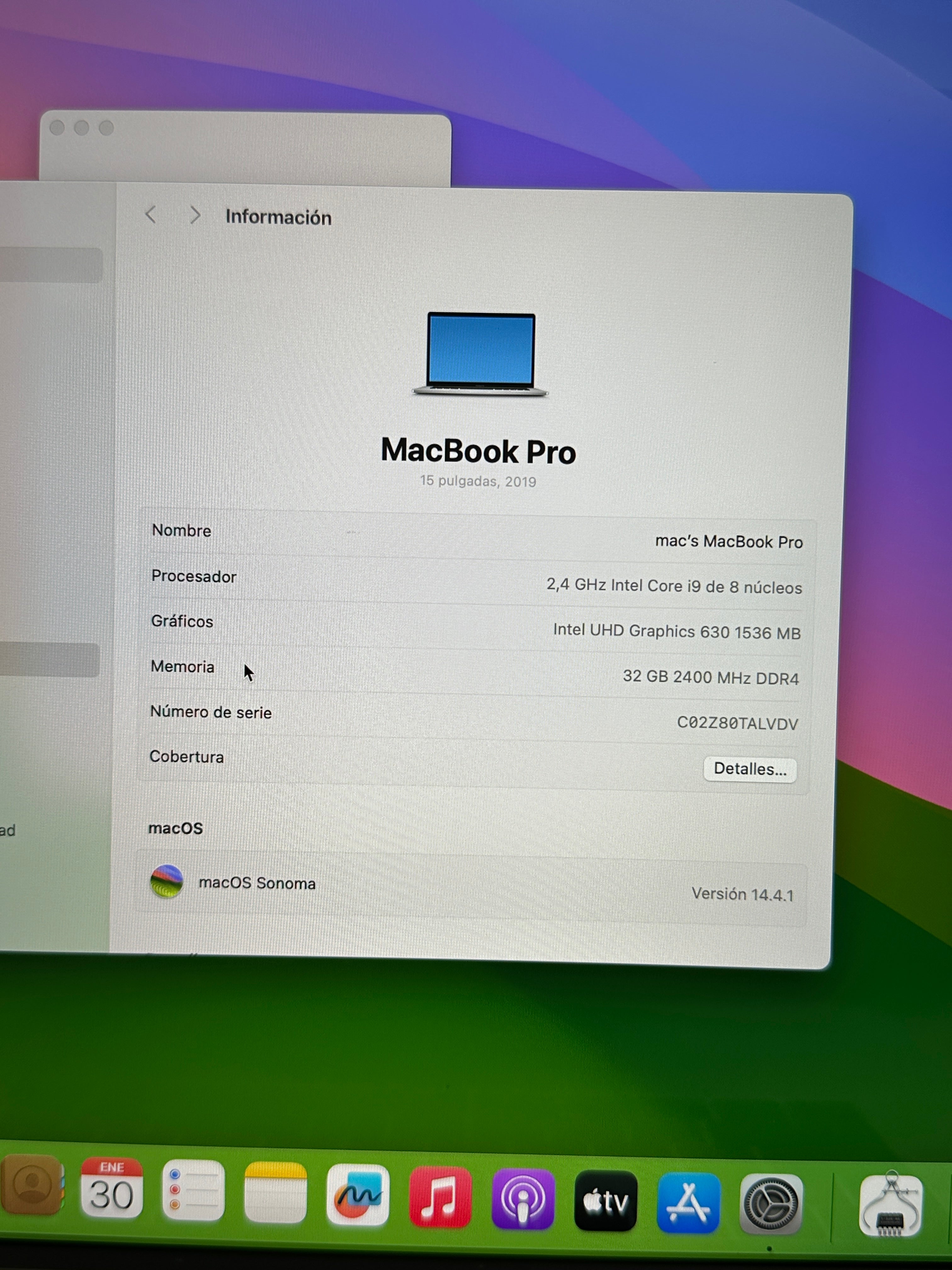 MacBook Pro 15" 2019 i9 32gb 1tb SSD