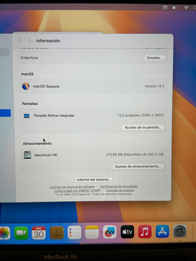 MacBook Air 13" 2020 M1 8gb 256gb SSD