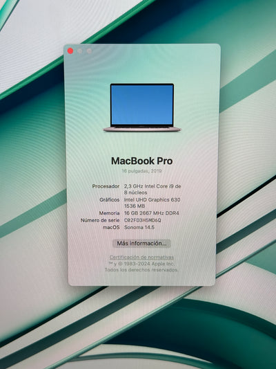 MacBook Pro 16" 2019 i9 16gb 1tb SSD