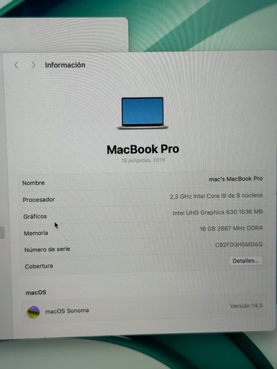 MacBook Pro 16" 2019 i9 16gb 1tb SSD