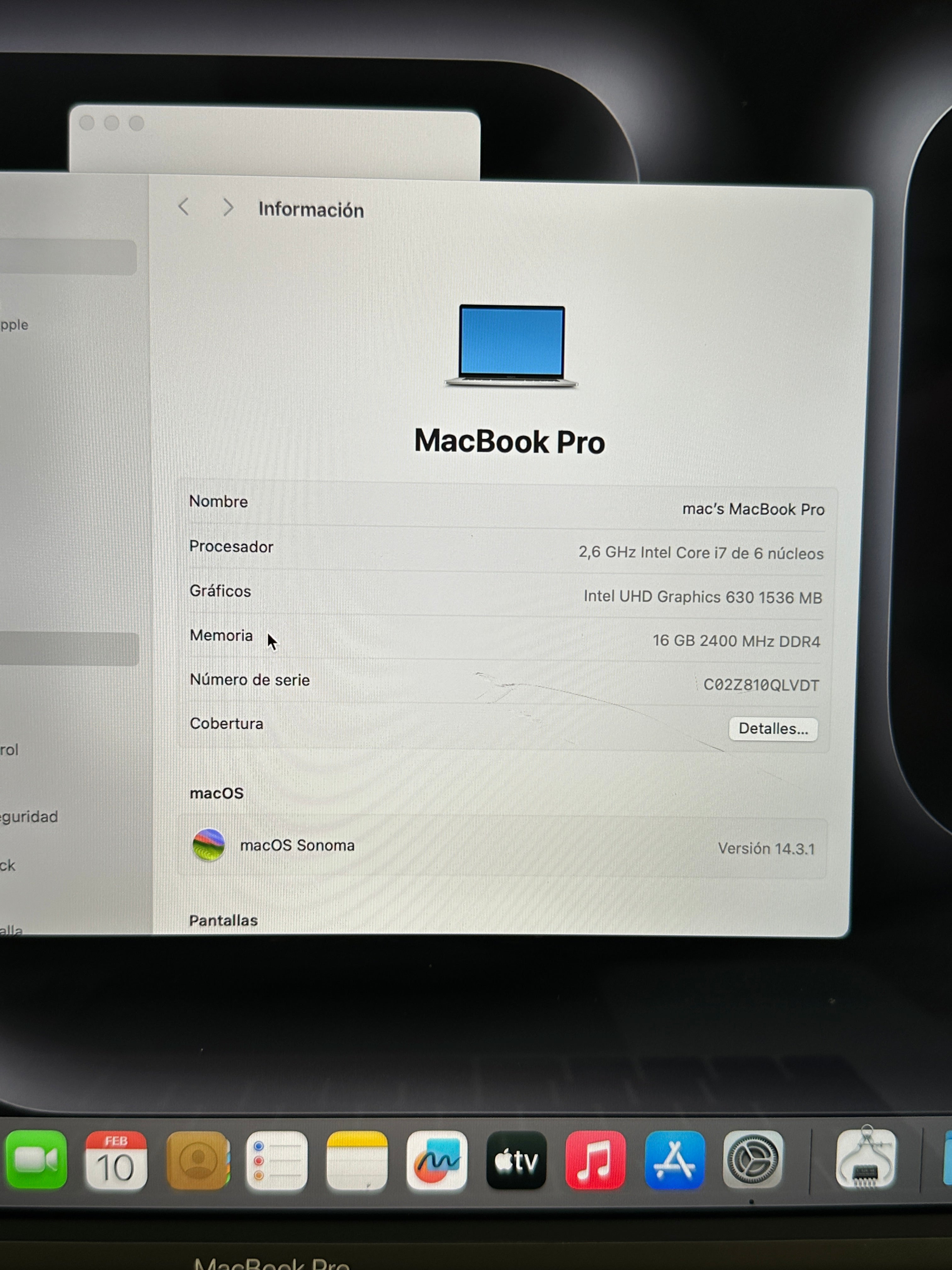 MacBook Pro 15" 2019 i7 16gb 500gb SSD