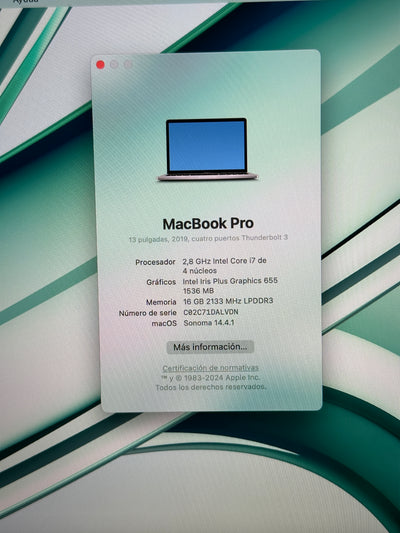 MacBook Pro 13" 2018 i7 16gb 500gb SSD