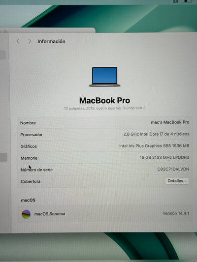 MacBook Pro 13" 2018 i7 16gb 500gb SSD