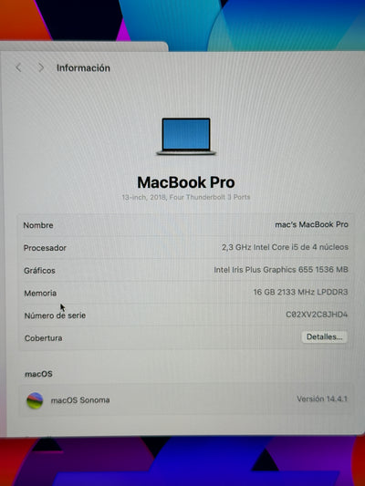 MacBook Pro 13" 2018 TB i5 16gb 1tb SSD