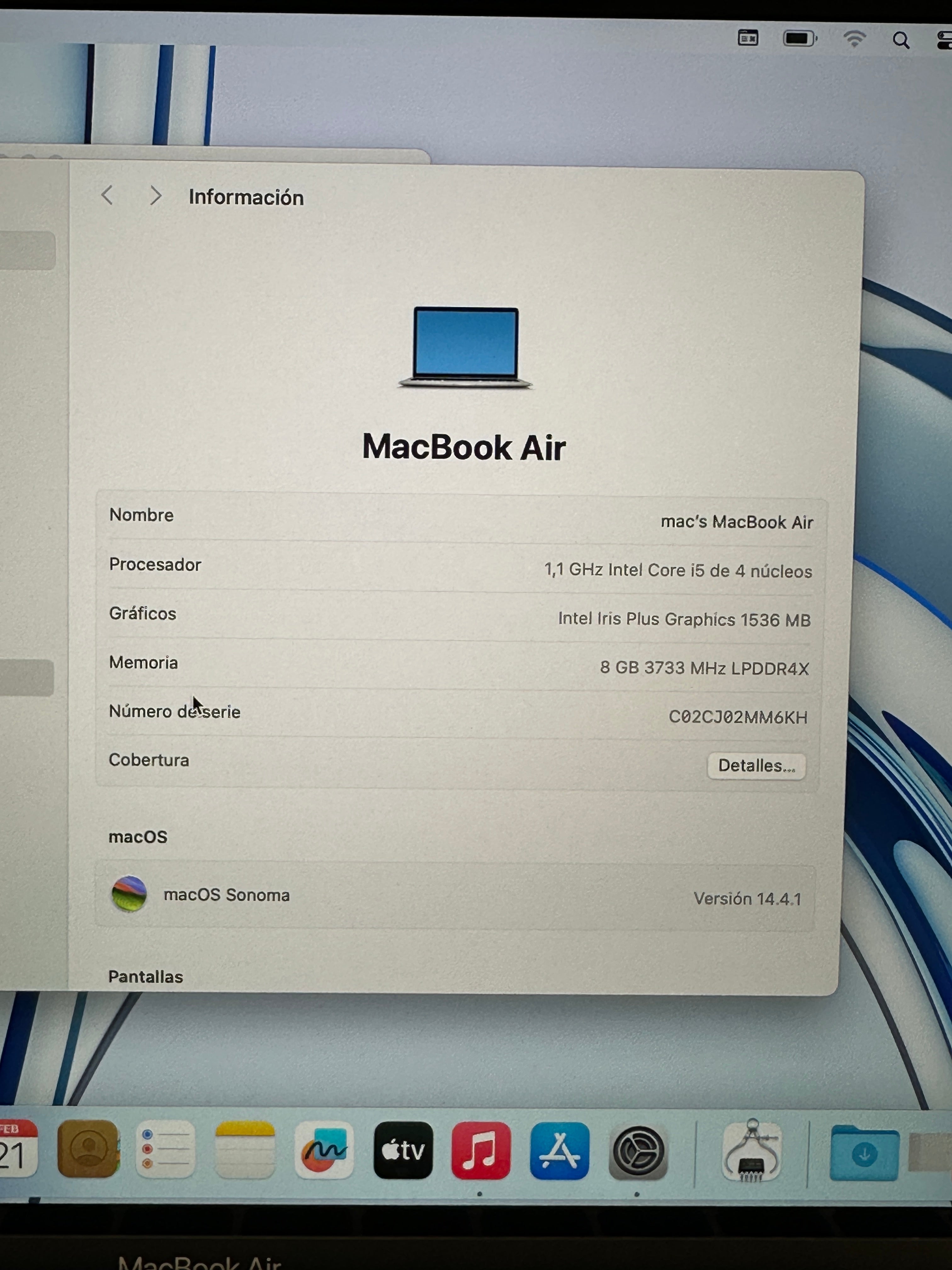 MacBook Air 13" 2020 i5 8gb 500gb SSD