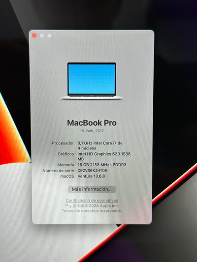 MacBook Pro 15" 2017 i7 16gb 1tb SSD