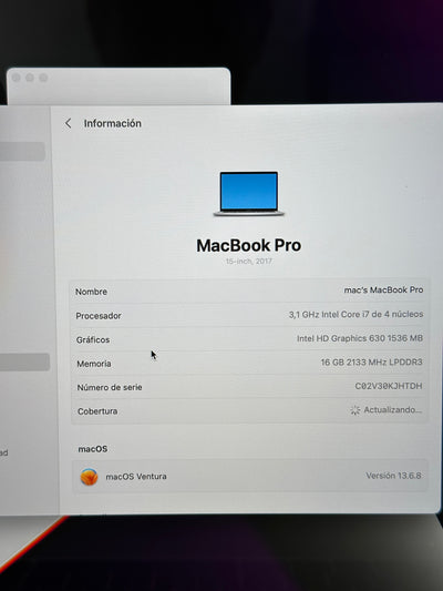 MacBook Pro 15" 2017 i7 16gb 1tb SSD