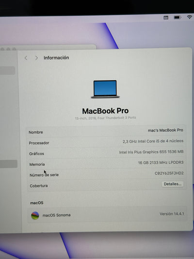 MacBook Pro 13" 2018 TB i5 16gb 256gb SSD