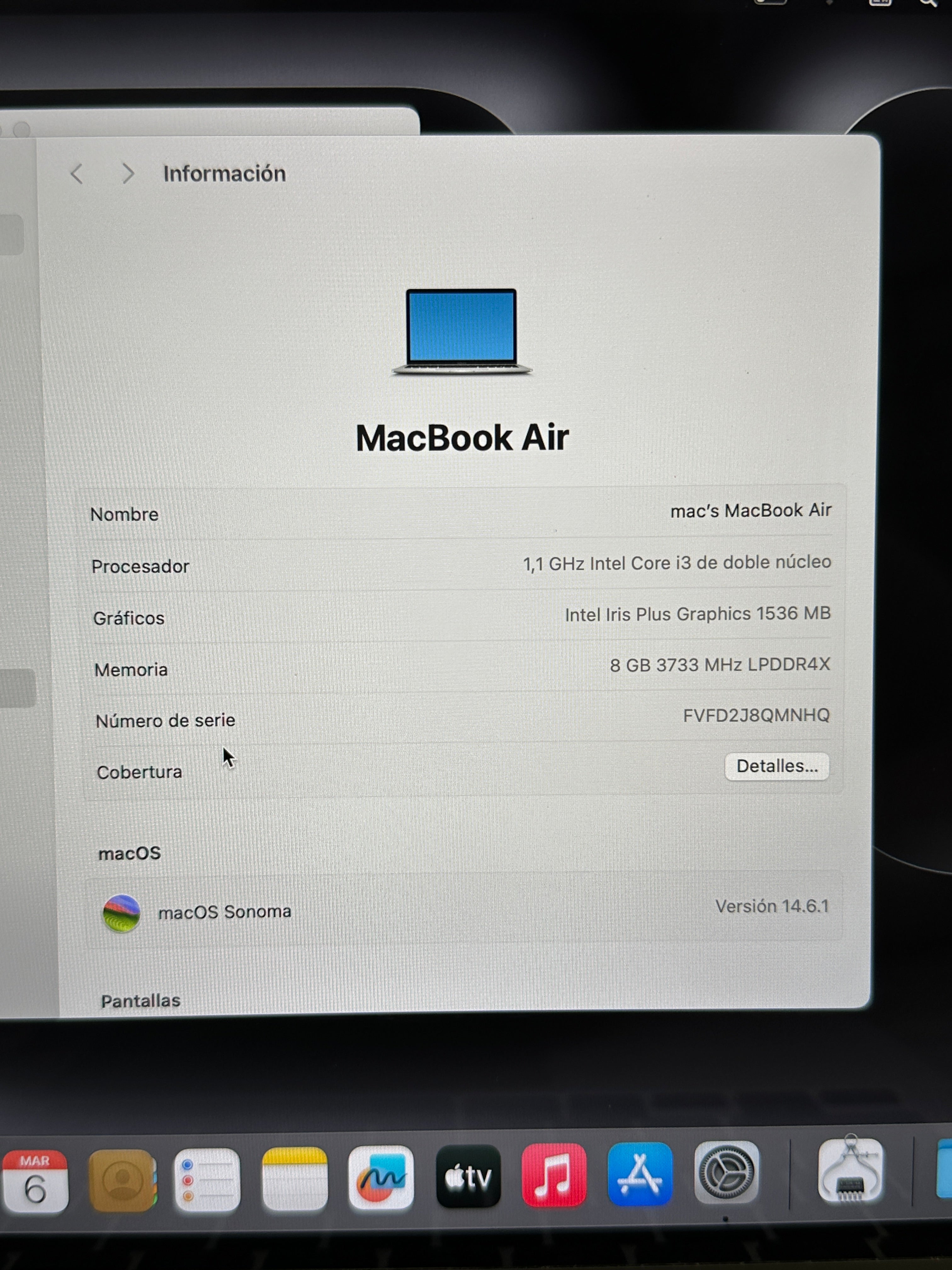 MacBook Air 13" 2020 i3 8gb 256gb SSD