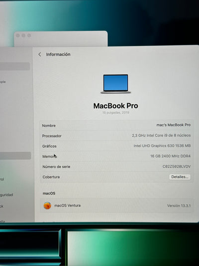 MacBook Pro 15" 2019 i9 16gb 1tb SSD