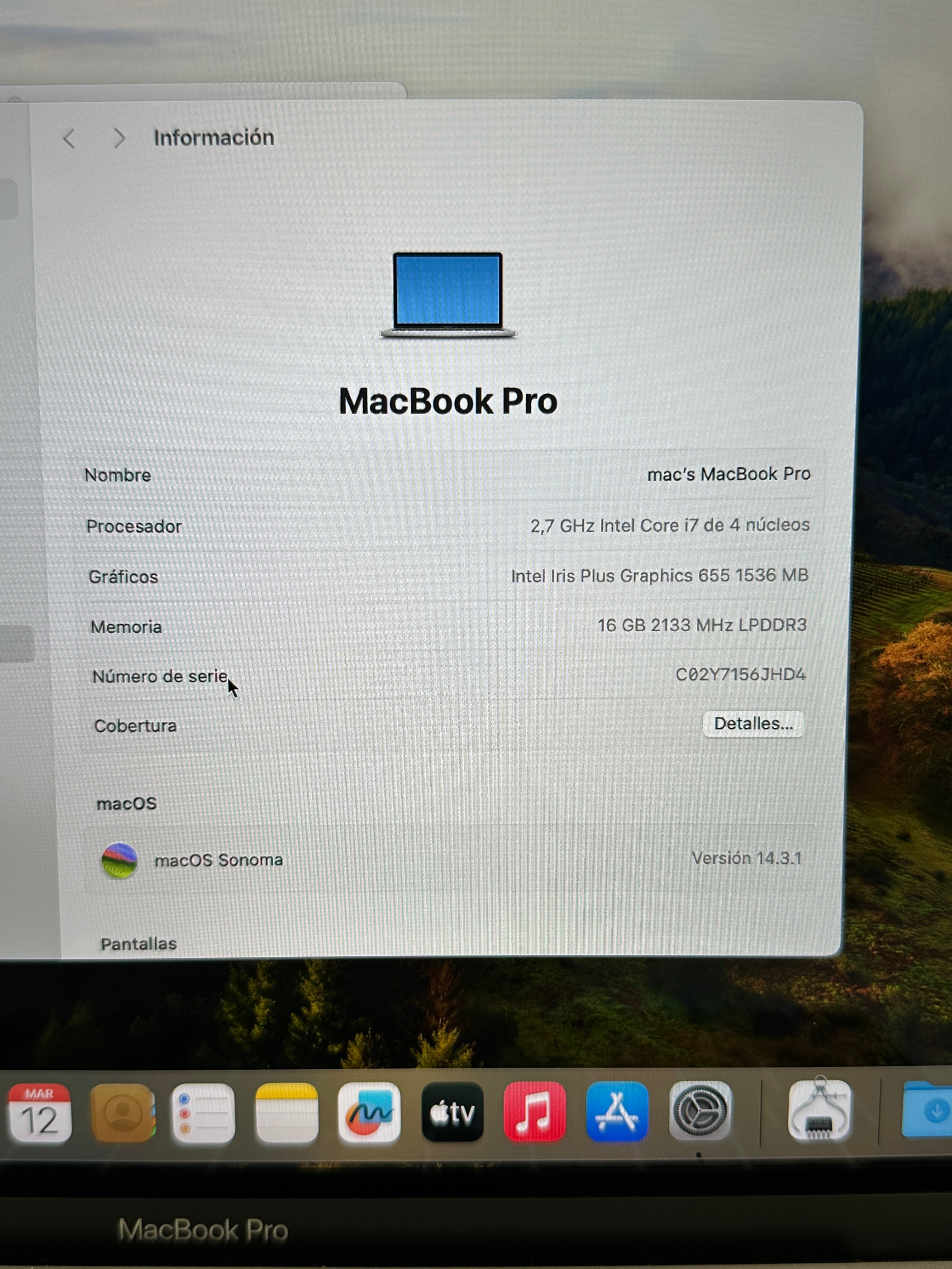 MacBook Pro 13" 2018 TB i7 16gb 500gb SSD