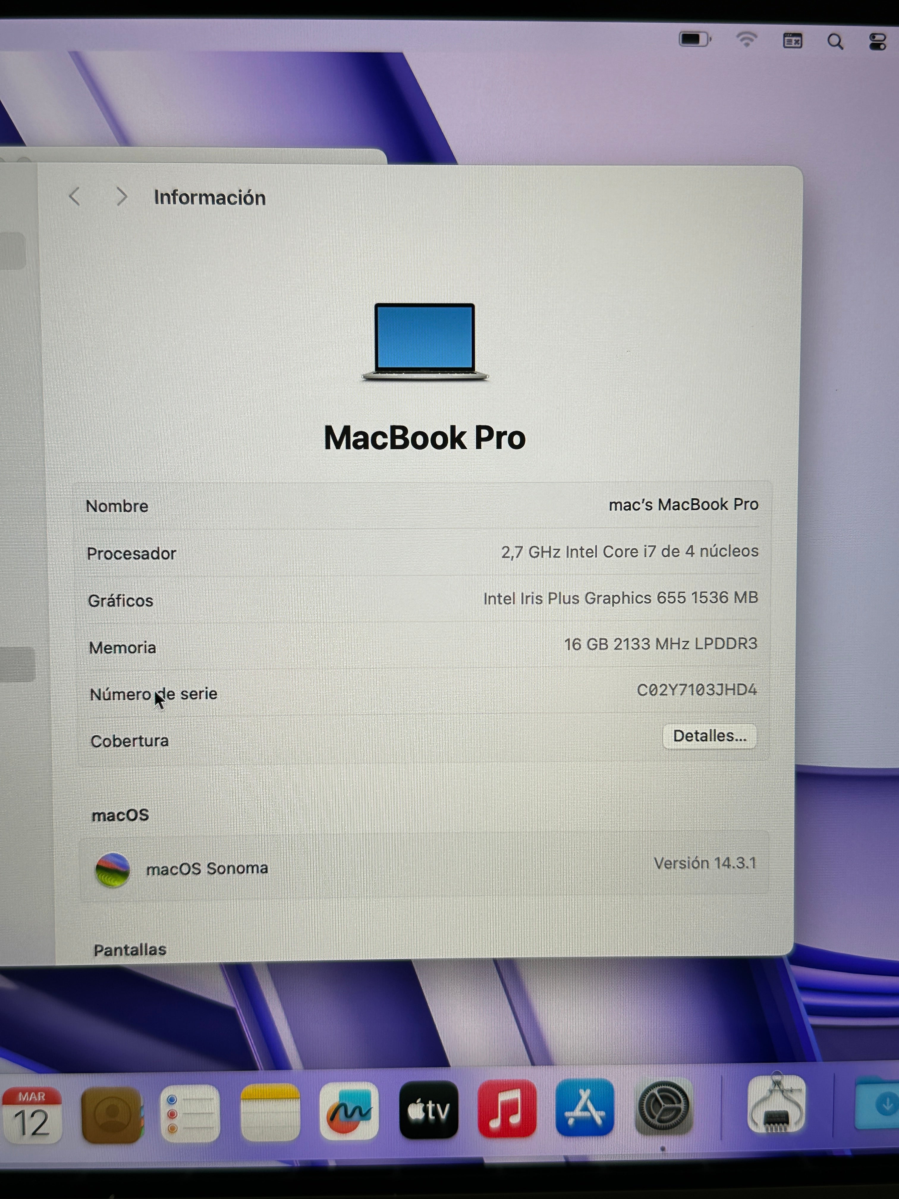 MacBook Pro 13" 2018 TB i7 16gb 500gb SSD