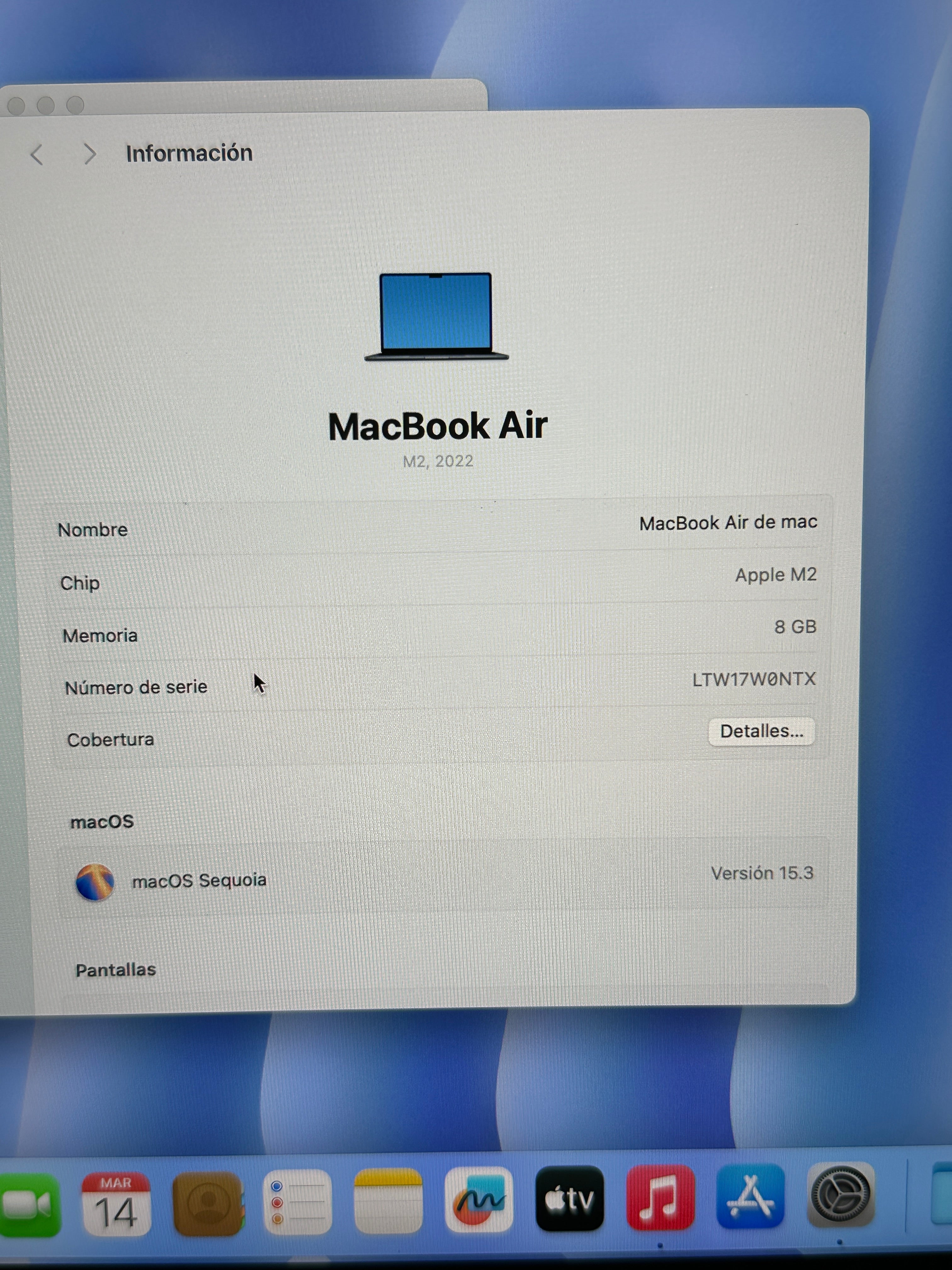 MacBook Air 13" 2022 M2 8gb 256gb SSD