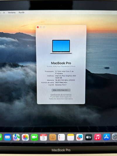 MacBook Pro 13" 2018 TB i7 16gb 500gb SSD