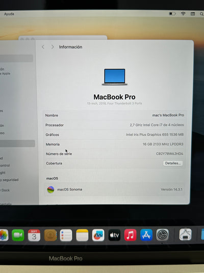 MacBook Pro 13" 2018 TB i7 16gb 500gb SSD