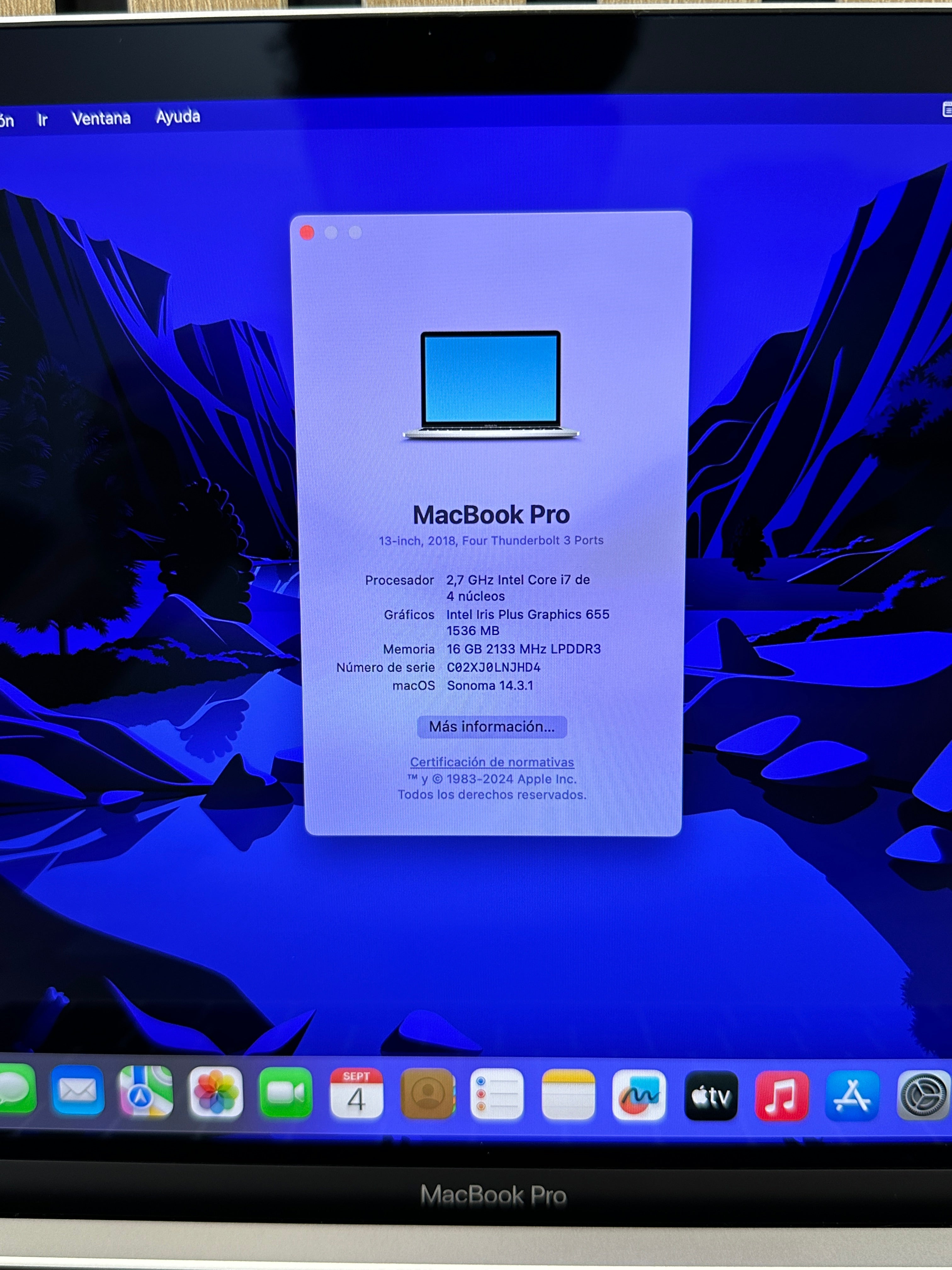 MacBook Pro 13" 2018 TB i7 16gb 500gb SSD