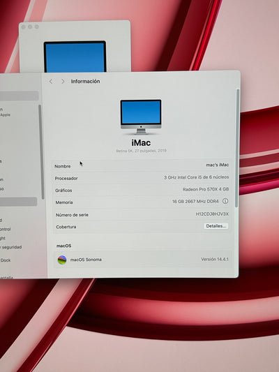 Imac 27" 2019 i5 16gb 256gb SSD