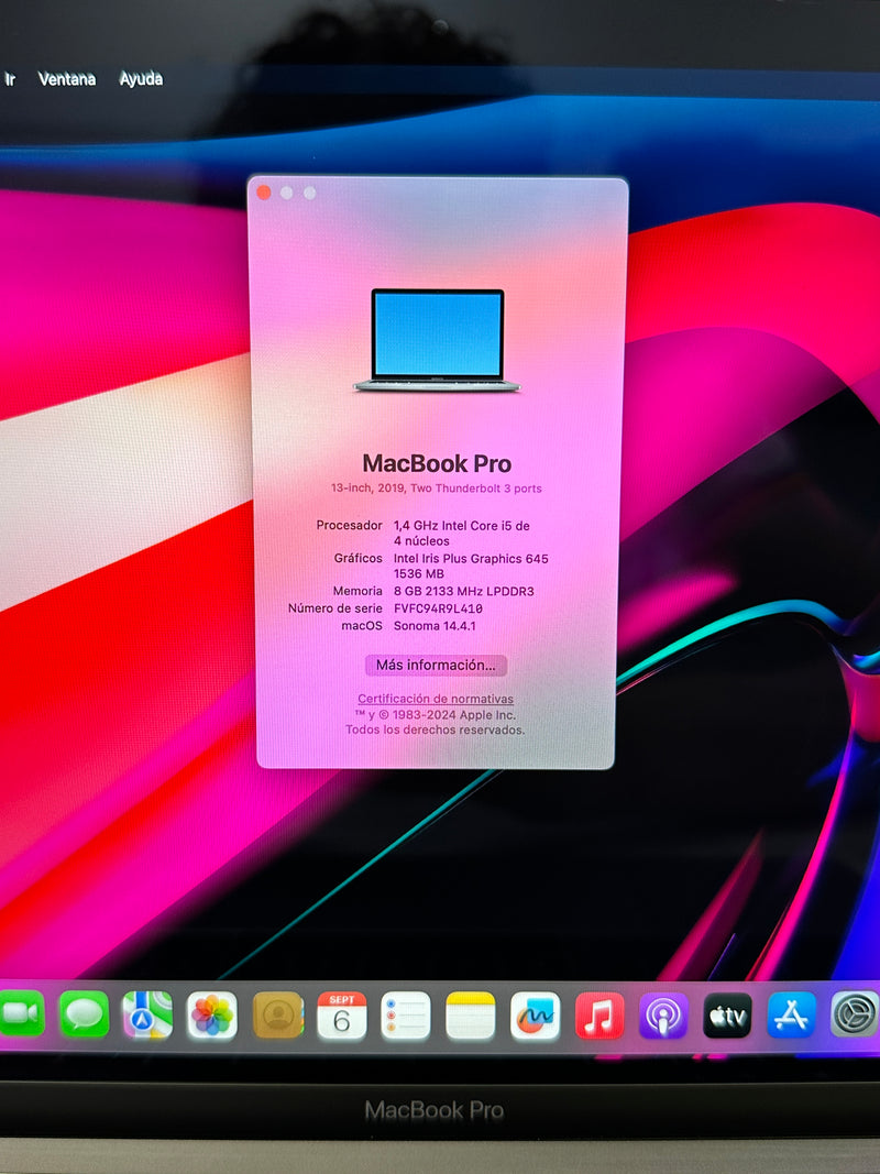 MacBook Pro 13" 2019 TB i5 8gb 256gb SSD