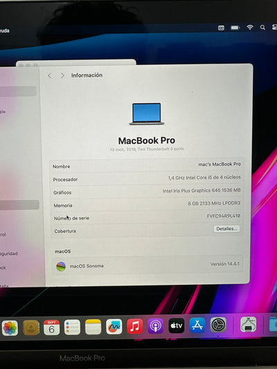 MacBook Pro 13" 2019 TB i5 8gb 256gb SSD