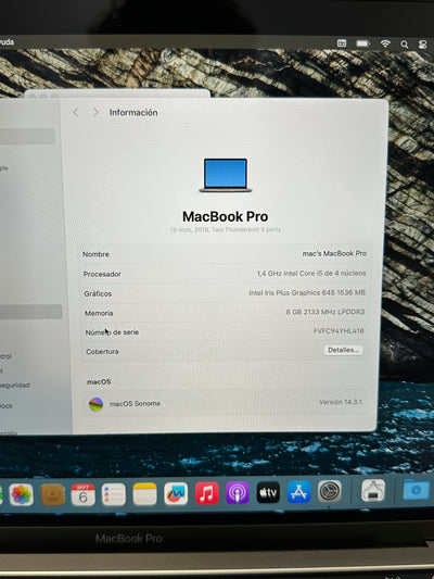 MacBook Pro 13" 2019 TB i5 8gb 256gb SSD