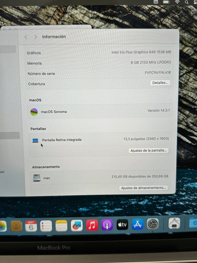 MacBook Pro 13" 2019 TB i5 8gb 256gb SSD